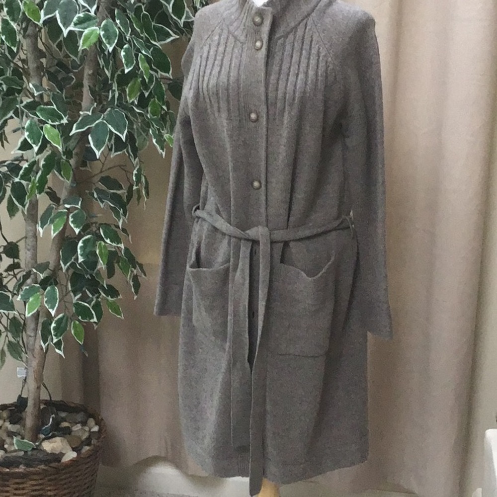 100% lambswool sweater long cardigan brown size large